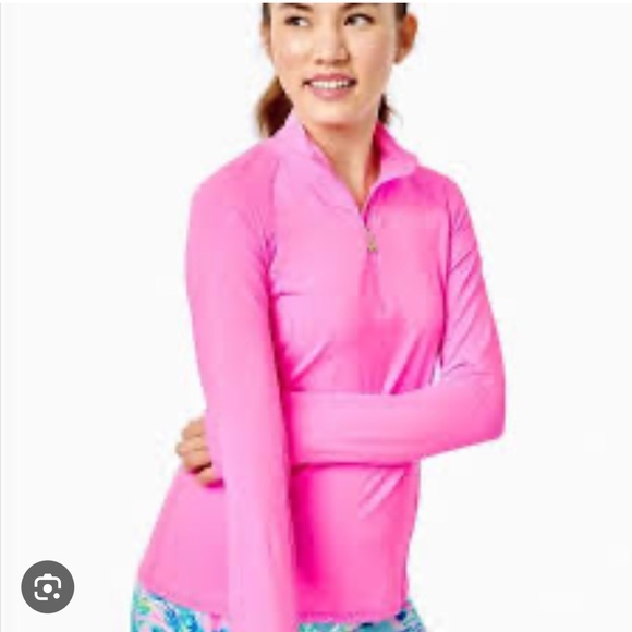 Lilly Pulitzer Luxletic Marion Mesh Panel Half Zip Top UPF 50+ in Prosecco Pink - Picture 2 of 9